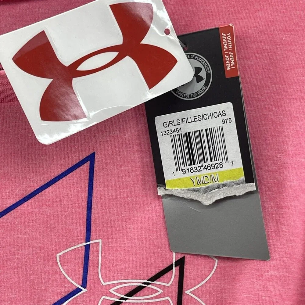 Under‎ Armour Cropped Top Girls Size Medium Pink Graphic Logo Shirt Girls M